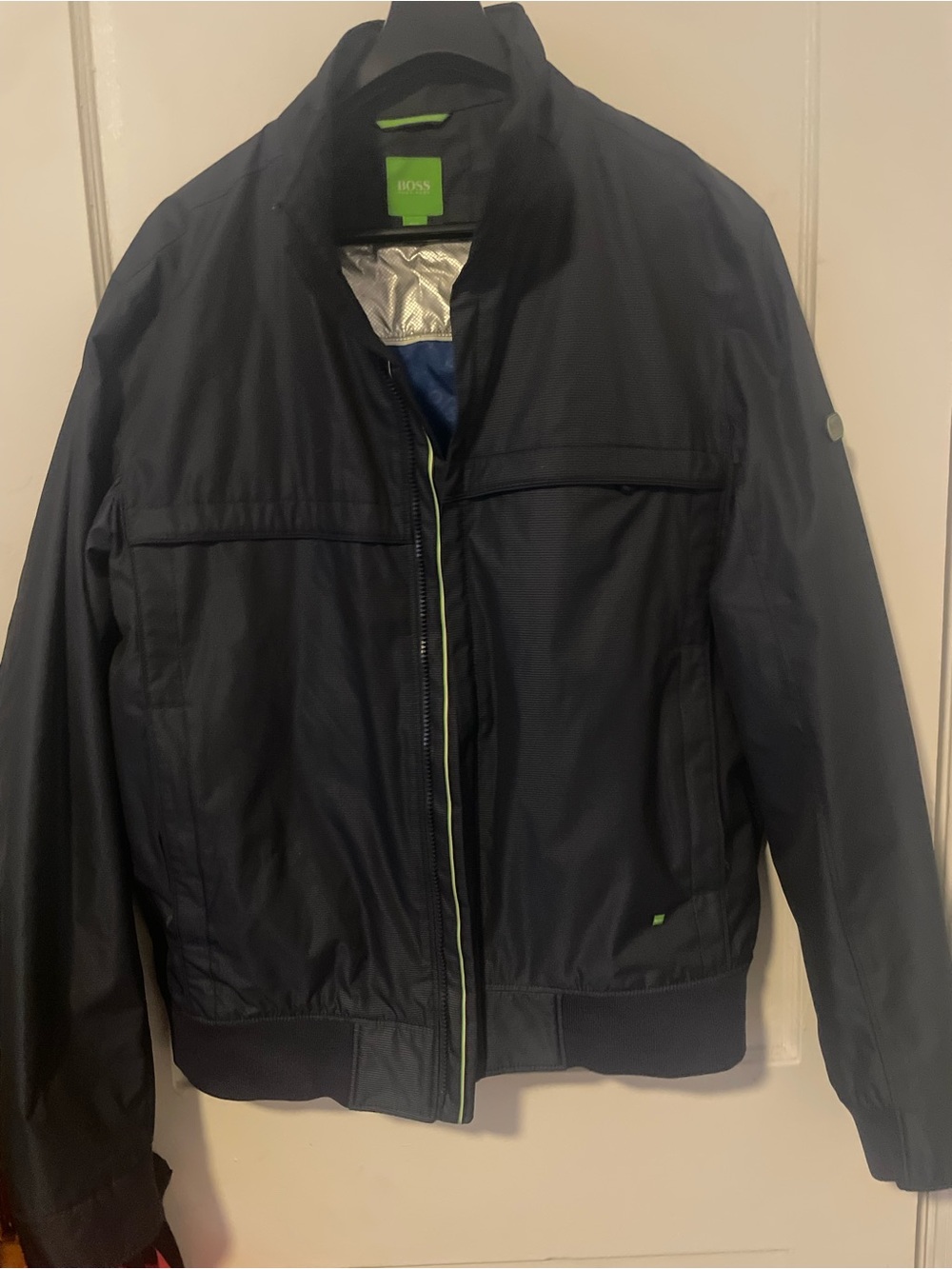 HUGO Navy Bomber Jacket with Lime Trim